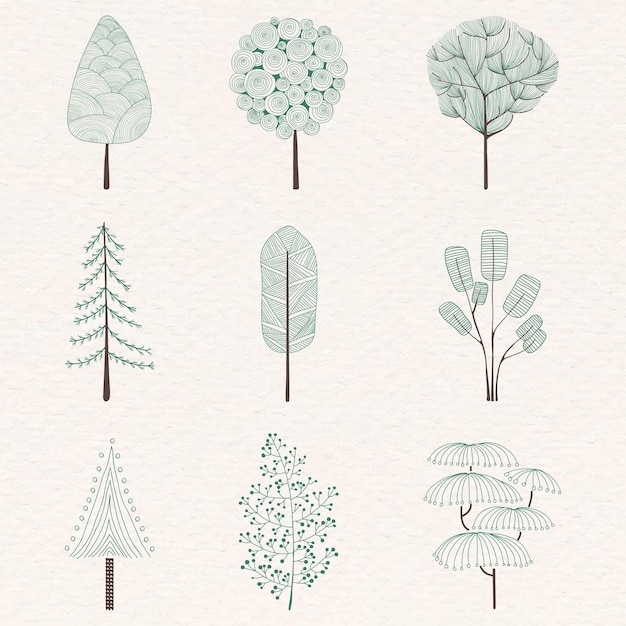 Gratis vector leuke dennenboom set