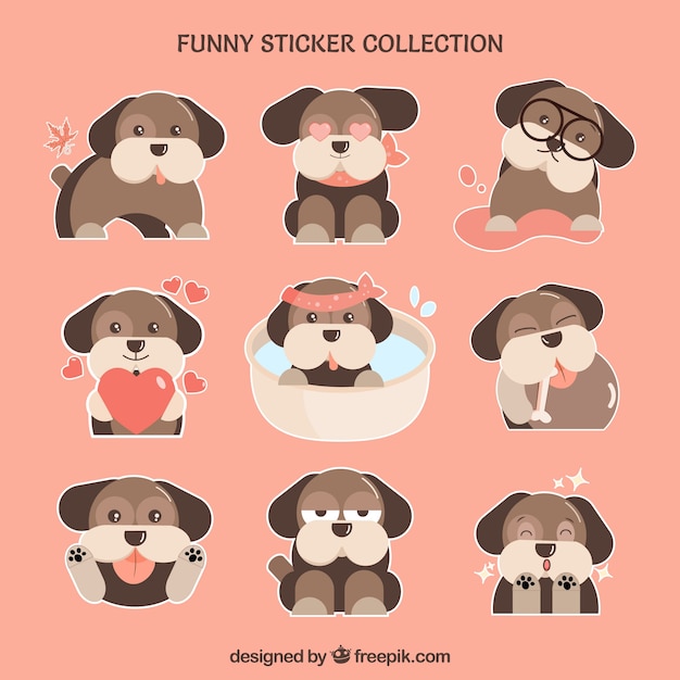 Gratis vector leuke doggy stickers set