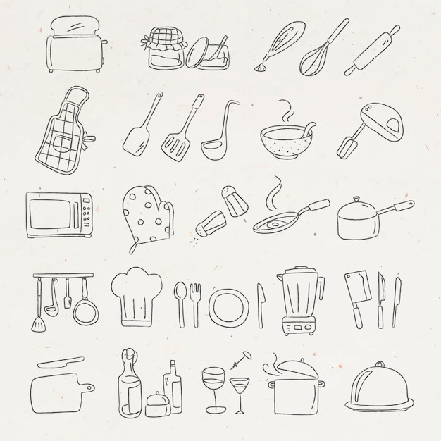 Leuke doodle-stickerset voor keukengerei