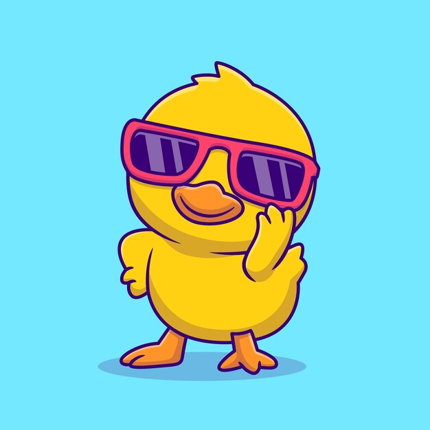Leuke eend met een coole bril Cartoon Vector Icon Illustratie Animal Nature Icon Geïsoleerd Flat