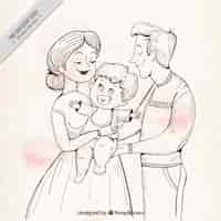 Gratis vector leuke familie illustratie met een baby