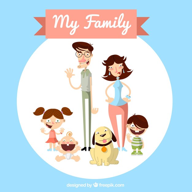 Gratis vector leuke familie met huisdier