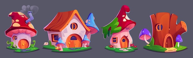 Gratis vector leuke feeen paddenstoel gnome huis fantasy vector