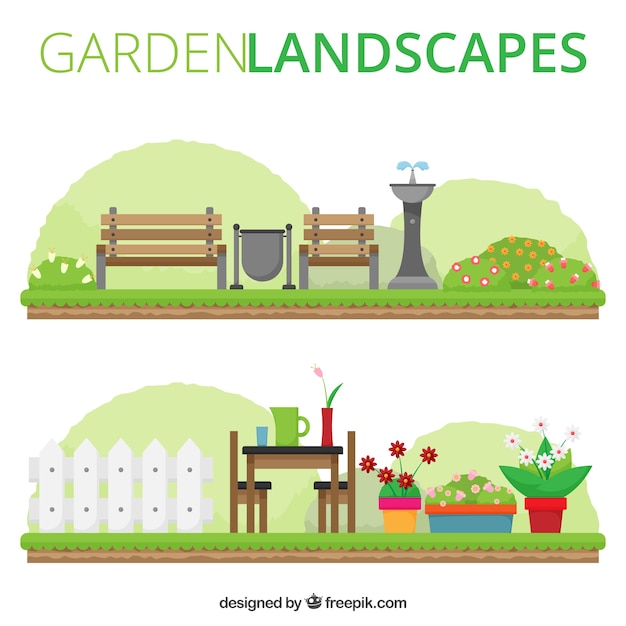 Gratis vector leuke flat tuinlandschappen