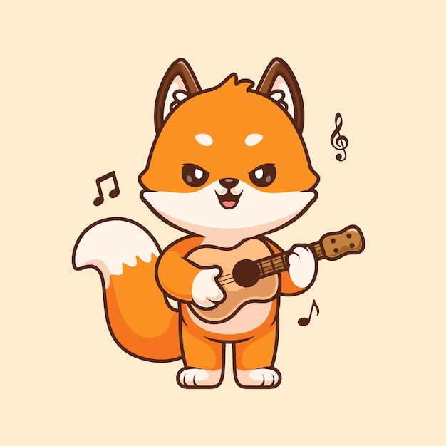 Leuke fox gitaar spelen cartoon vector pictogram illustratie. dierlijk muziekpictogramconcept geïsoleerd premium