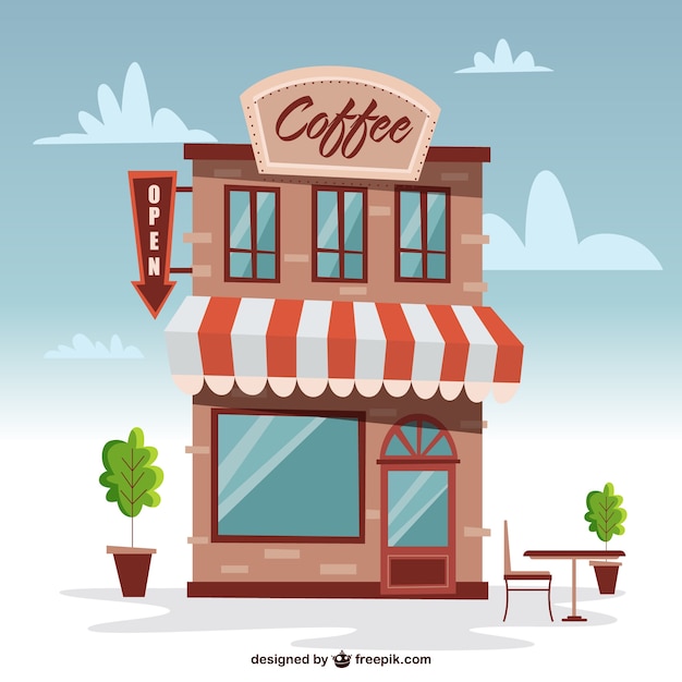 Gratis vector leuke gebouw coffeeshop