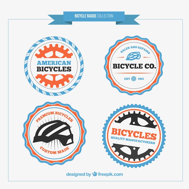 Gratis vector leuke gekleurde afgeronde fiets badges