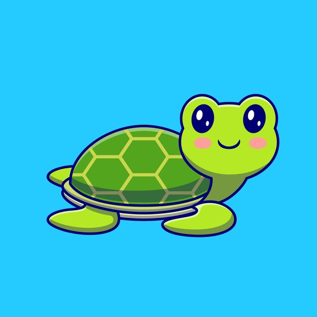 Leuke gelukkige schildpad zwemmen Cartoon. Dierlijk sportief pictogramconcept geïsoleerd. Flat Cartoon stijl