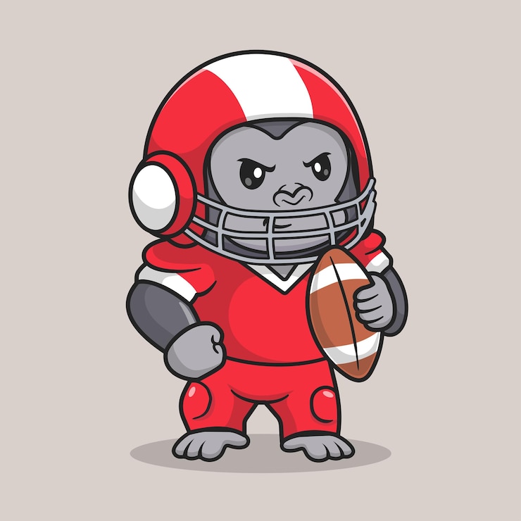 Gratis Vector leuke gorilla rugbybal cartoon vector icon illustratie spelen. dierlijke sport pictogram concept geïsoleerd