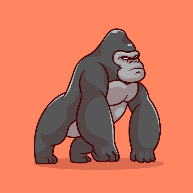 Leuke Gorilla Staande Cartoon Vector Pictogram Illustratie Dierlijke Natuur Pictogram Concept Geïsoleerd Plat