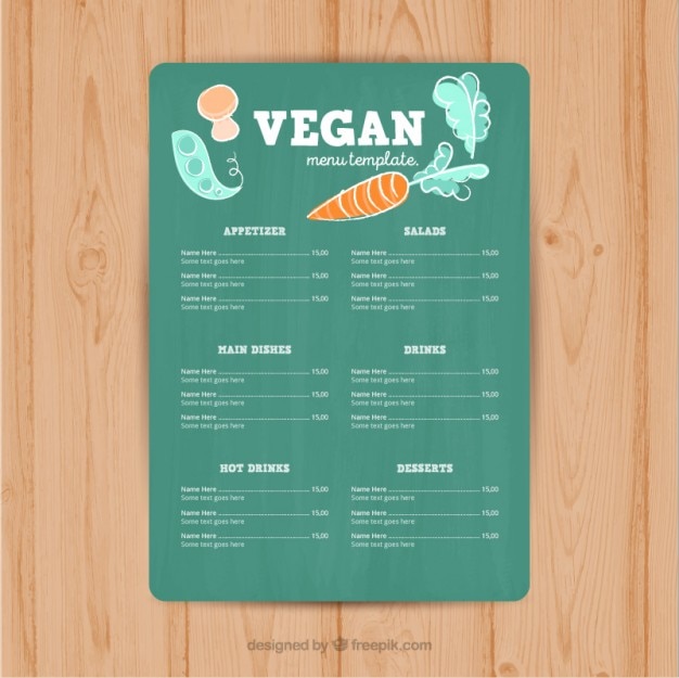 Gratis vector leuke groene veganistisch menu template