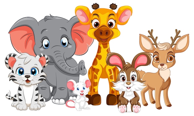 Gratis vector leuke groep wilde dieren