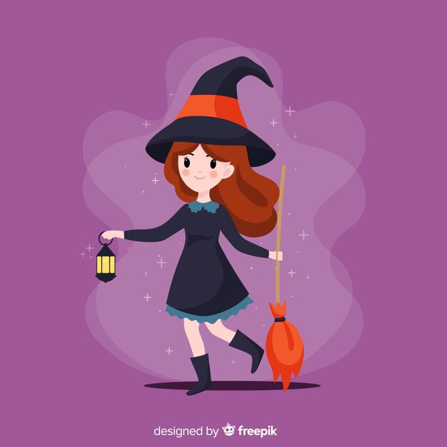 Leuke Halloween-heks met een bezem