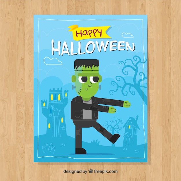 Gratis vector leuke halloween kaart met zombie