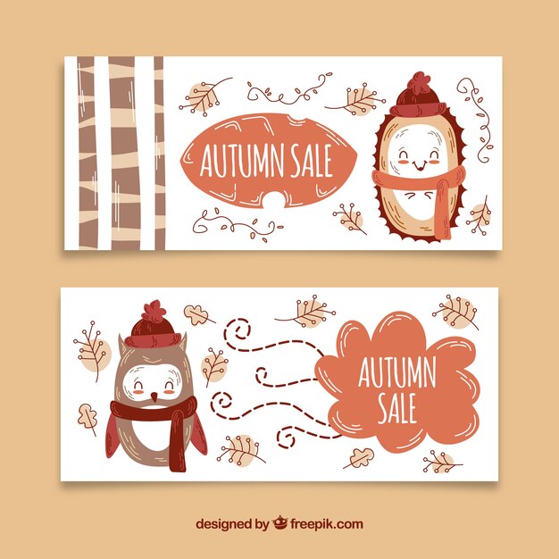 Leuke herfst verkoop banners met uil