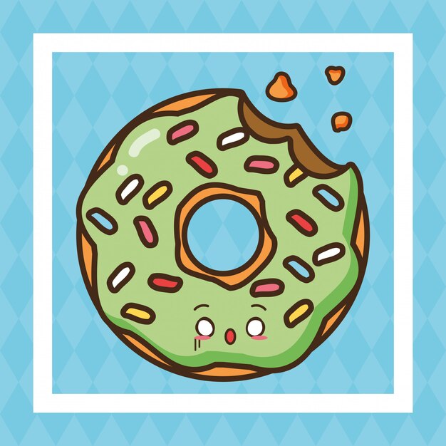 Leuke het voedselillustratie van de snel voedsel groene doughnut van Kawaii