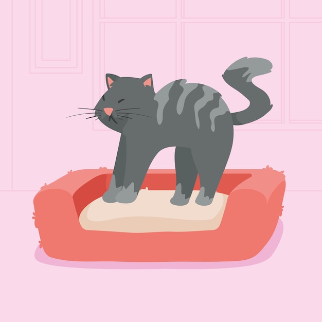 Gratis vector leuke kat die zich uitstrekt in bed