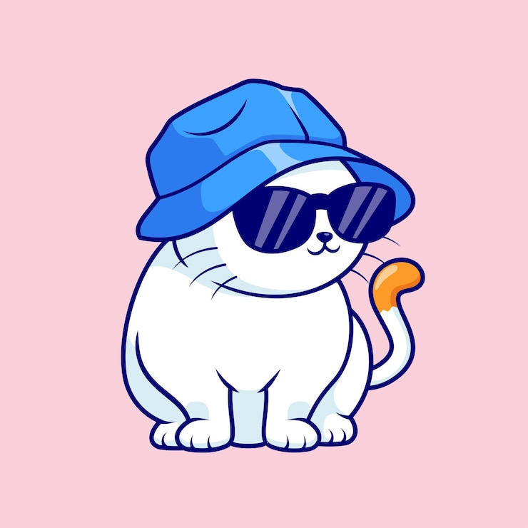 Gratis Vector leuke kat die zit met hoed en bril cartoon vector icon illustratie dierlijke natuur geïsoleerde platte