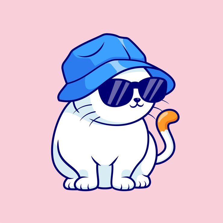 Gratis Vector leuke kat die zit met hoed en bril cartoon vector icon illustratie dierlijke natuur geïsoleerde platte