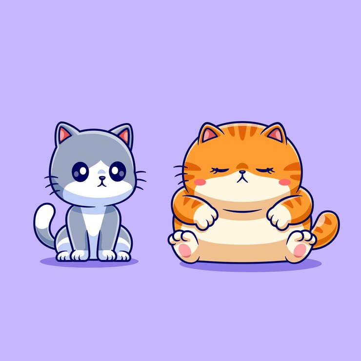 Gratis Vector leuke kat en vette kat cartoon vector icon illustratie dieren natuur icon geïsoleerde platte vector