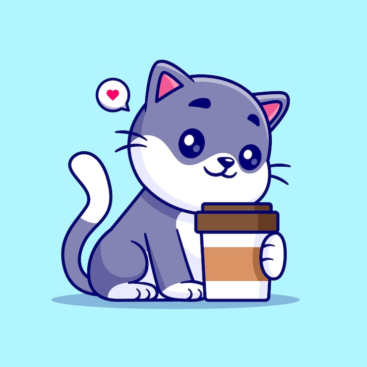 Gratis Vector leuke kat met koffiebeker cartoon vector icon illustratie dieren drink icon geïsoleerde platte vector