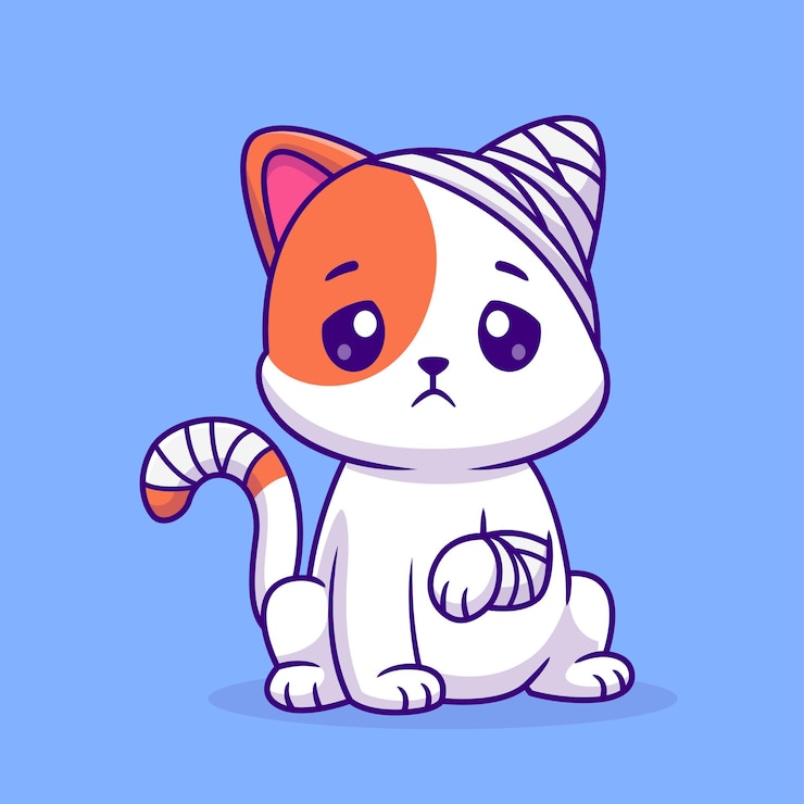Gratis Vector leuke kat verwonding ziek met verband cartoon vector icon illustratie diergeneeskunde icon geïsoleerd plat