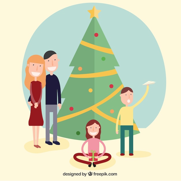 Gratis vector leuke kerst familie in plat design