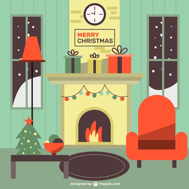 Gratis vector leuke kerst kamer met kerstversiering