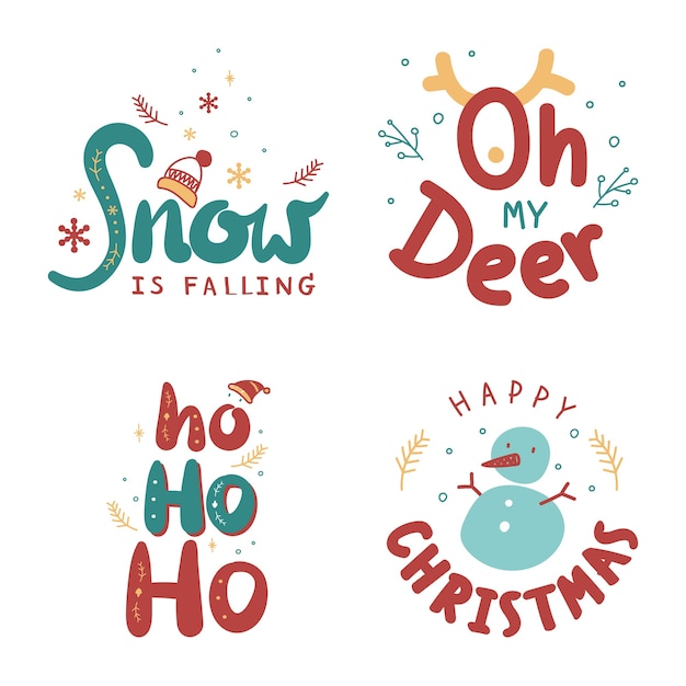 Leuke kerstgroet typografie doodle set