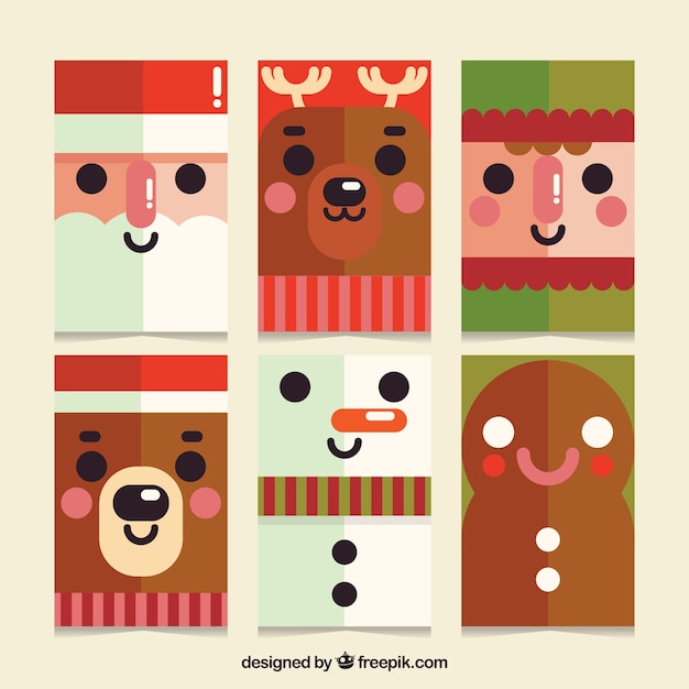 Gratis vector leuke kerstkaarten met vlak ontwerp