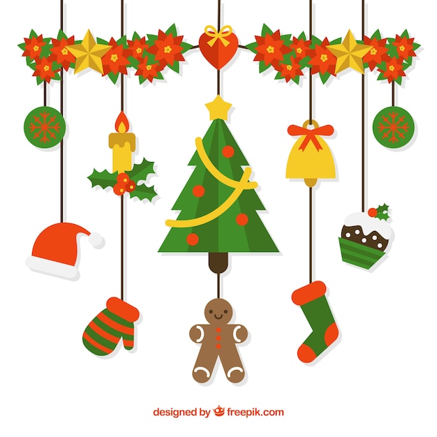 Gratis vector leuke kerstversiering in plat ontwerp