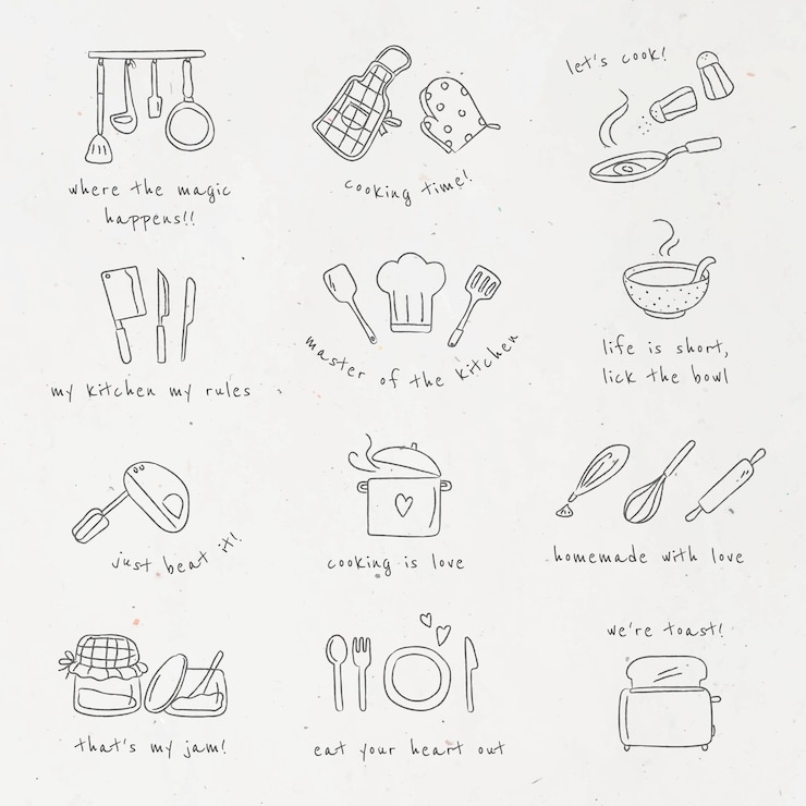 Gratis Vector leuke keukengereedschap doodle sticker set vector