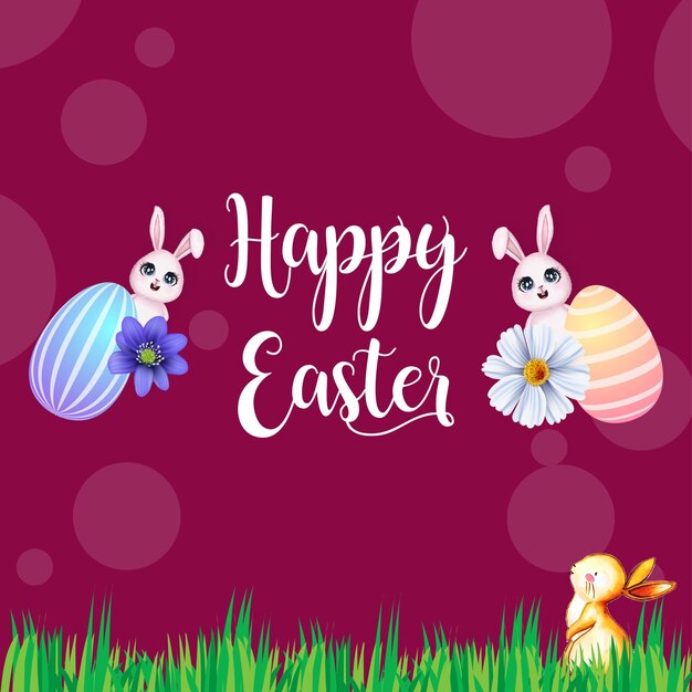 Leuke kleurrijke happy easter sale poster banner paars blauwe achtergrond met eieren gratis vector