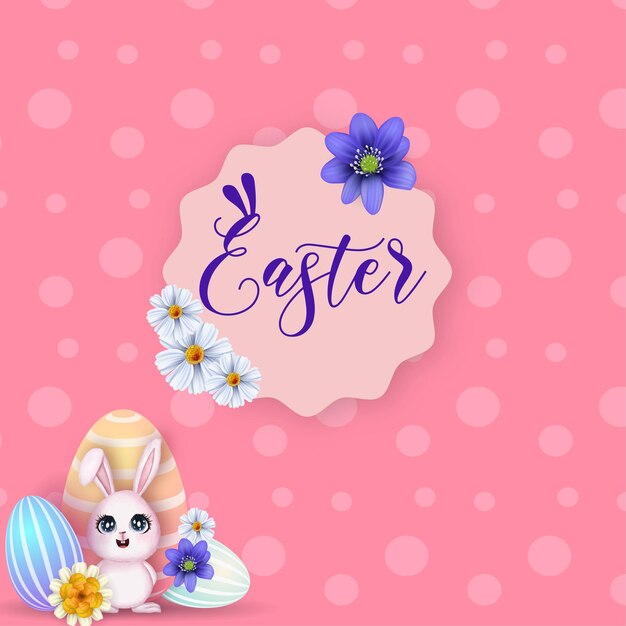 Leuke Kleurrijke Happy Easter Sale Poster Banner Roze Blauwe Achtergrond Met Eieren Gratis Vector