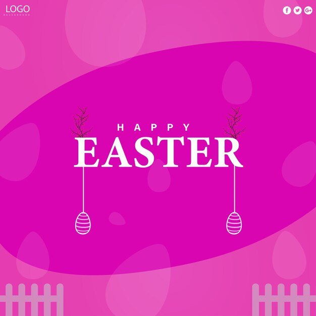 Leuke Kleurrijke Happy Easter Sale Poster Banner Roze Paarse Achtergrond Met Eieren Gratis Vector