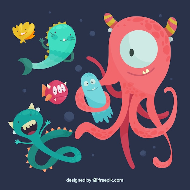 Gratis vector leuke monsterpersonages