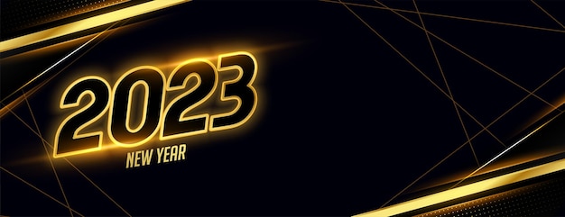 Gratis vector leuke nieuwjaarsbanner voor 2023 met gouden lijnen