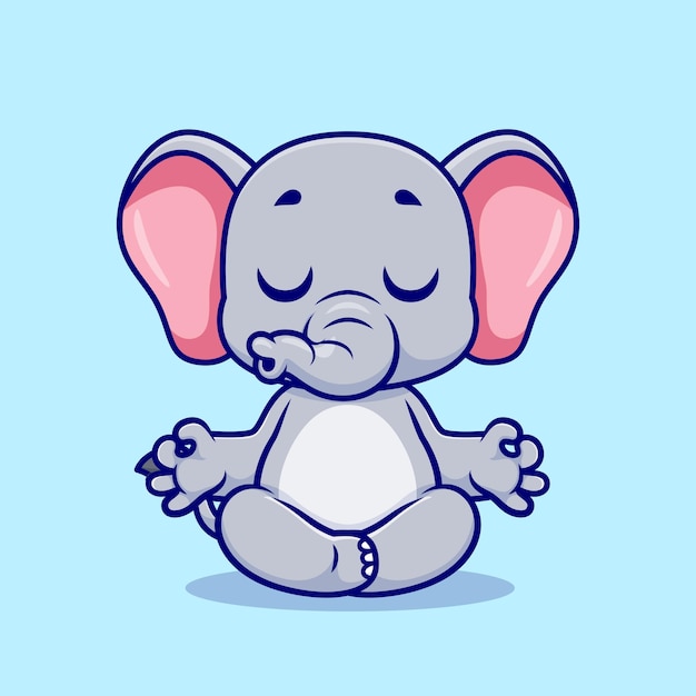 Gratis vector leuke olifant meditatie yoga cartoon vector pictogram illustratie dierlijke sport pictogram concept geïsoleerd