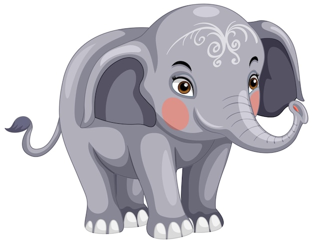 Gratis vector leuke olifant met geschilderd geïsoleerd gezichtsbeeldverhaal