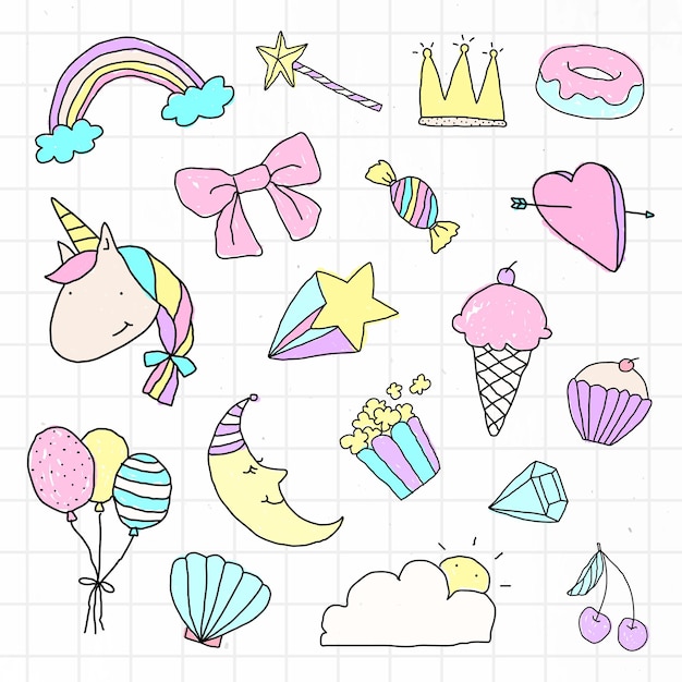 Leuke pastel doodle sticker met een witte rand set