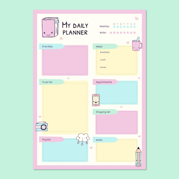 Gratis vector leuke pastel mooie dagelijkse agenda algemene planner