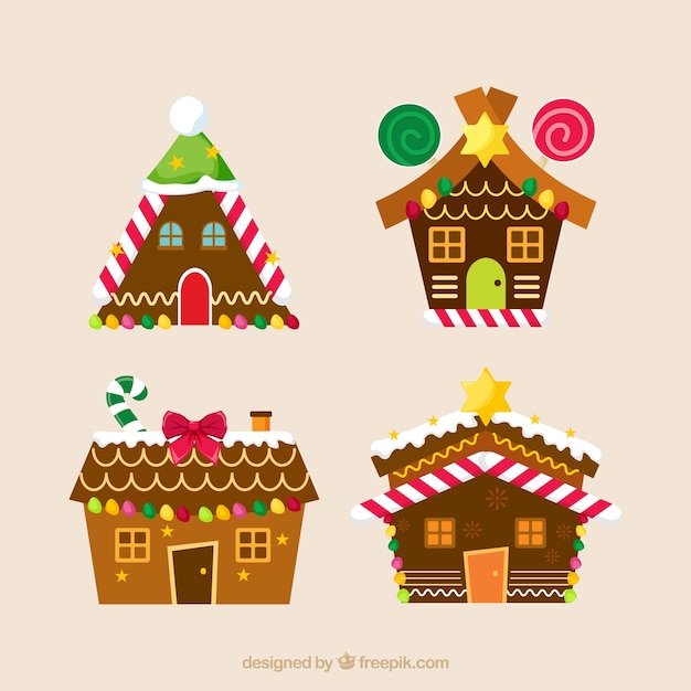 Gratis vector leuke peperkoek huis set