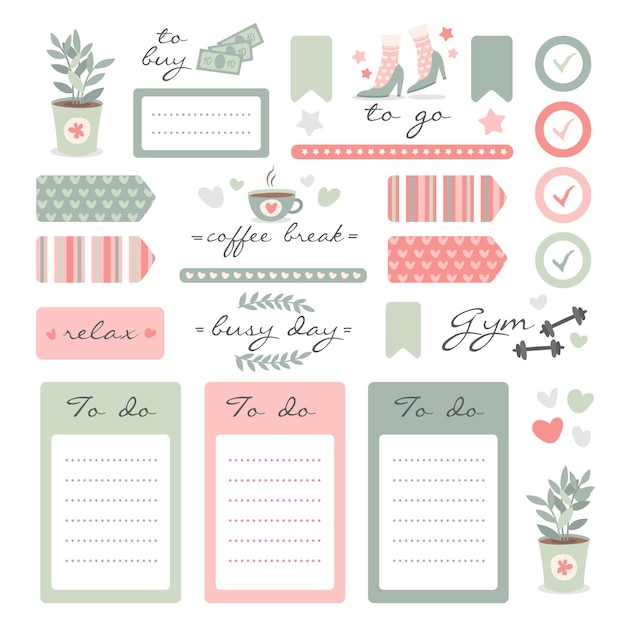 Gratis vector leuke planner plakboek elementen instellen