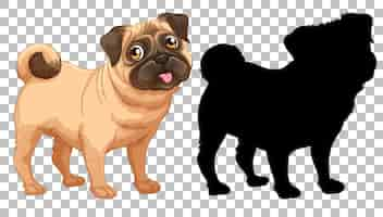 Gratis vector leuke pug hond en zijn silhouet