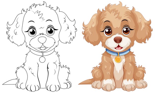 Leuke puppy illustratie voor en na