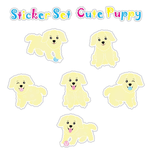 Gratis vector leuke puppysticker set