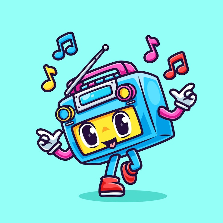 Gratis Vector leuke radio band dansende cartoon vector icoon illustratie muziek technologie icoon geïsoleerde platte vector