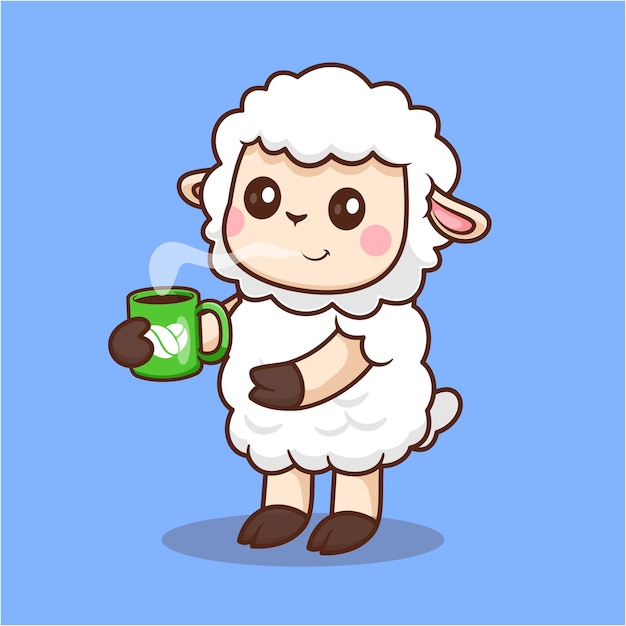 Gratis vector leuke schapen die warme koffie drinken cartoon vector icon illustratie dieren drink isolated flat vector