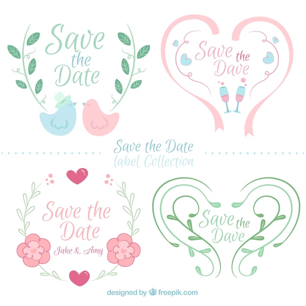 Gratis vector leuke set van platte trouwlabels