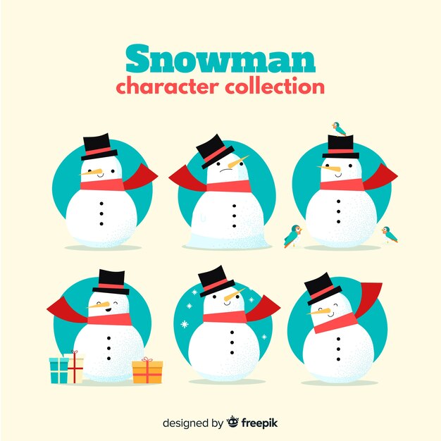 Leuke sneeuwmannen kerstcollectie in plat ontwerp